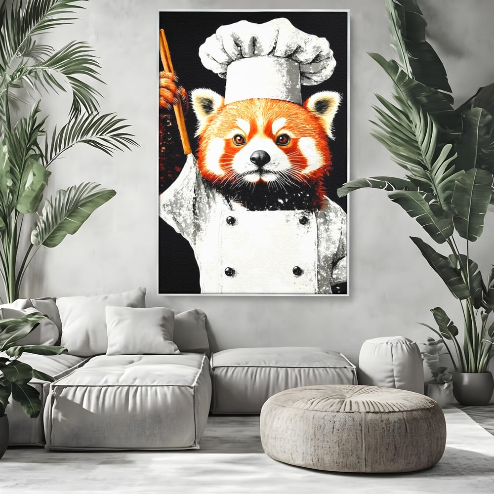 Tablou Canvas Premium, LuxCanva® N1137, Bucatarul din Bambus, Gastronomie, Costum, Bucatar, Animal, Panda, Asiatic, Oriental, Retete, Mancare, Arta Culinara, Restaurant, Bucatarie