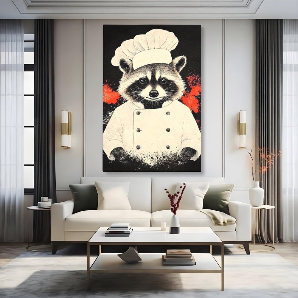 Leinwandbilder Premium, LuxCanva® N1138, Leckerer kleiner Dieb, Tier, Tier, Maus, Koch, Rezepte, Meister, Charakter, Kostüm, Lebensmittel, Lustig, Köstlichkeiten, Restaurant, Küche