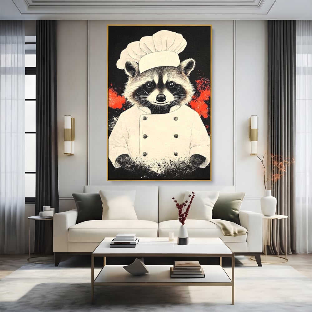 Leinwandbilder Premium, LuxCanva® N1138, Leckerer kleiner Dieb, Tier, Tier, Maus, Koch, Rezepte, Meister, Charakter, Kostüm, Lebensmittel, Lustig, Köstlichkeiten, Restaurant, Küche