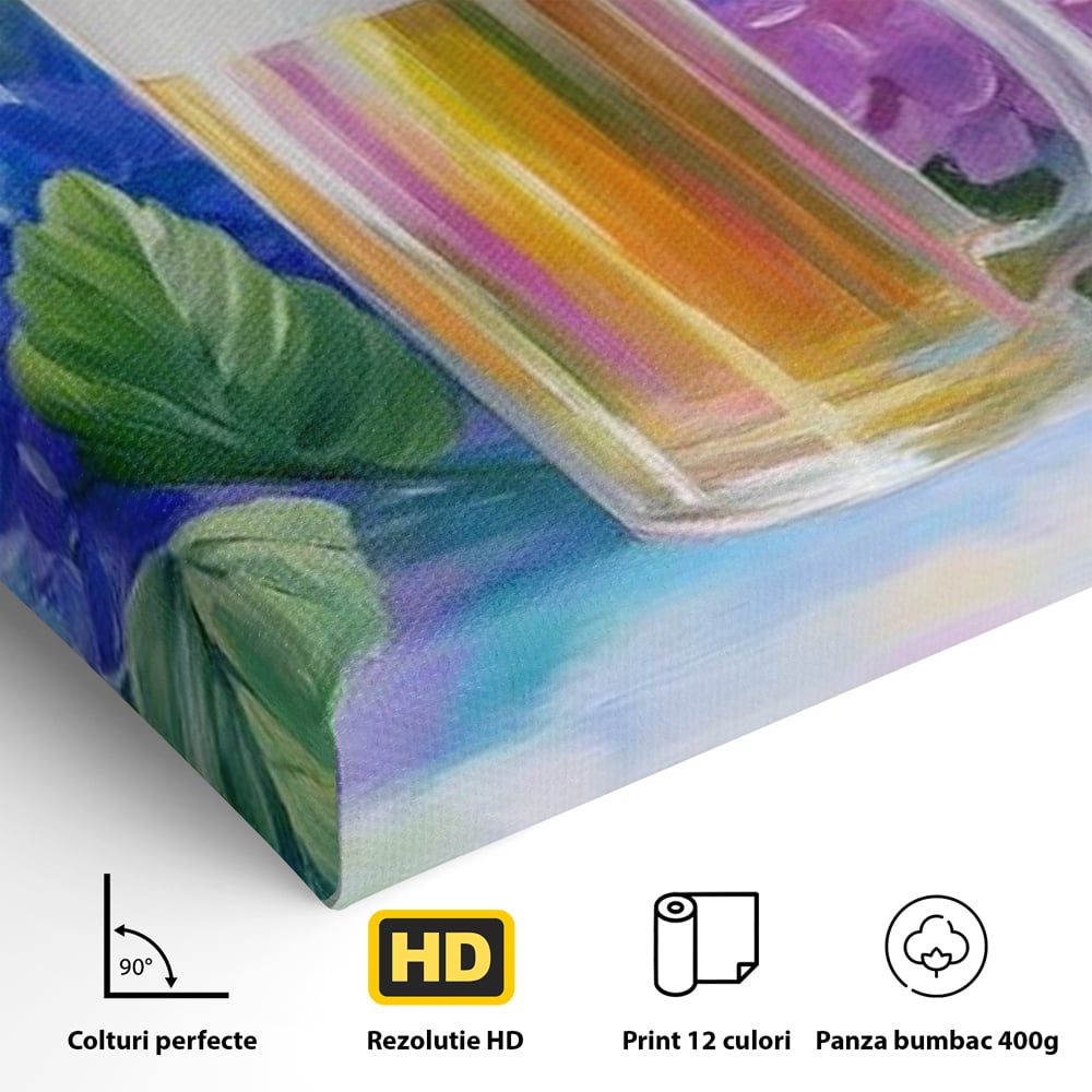 Tablou Canvas Premium, LuxCanva® N1139, Flori de Hamei, Bere, Bautura, Halba, Spuma, Racoritor, Natural, Pastelat, Flori, Petale, Pub, Bar, Lounge, Restaurant, Bucatarie