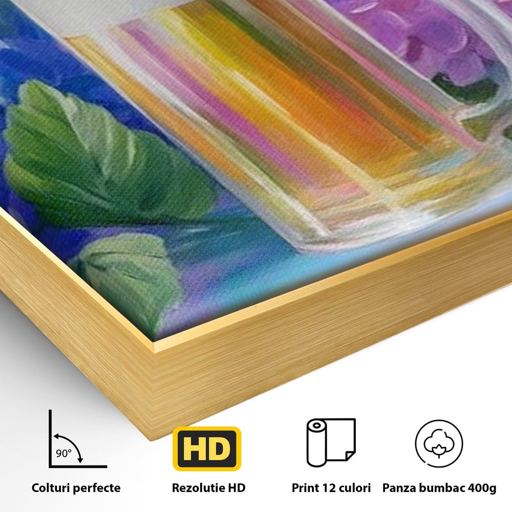 Tablou Canvas Premium, LuxCanva® N1139, Flori de Hamei, Bere, Bautura, Halba, Spuma, Racoritor, Natural, Pastelat, Flori, Petale, Pub, Bar, Lounge, Restaurant, Bucatarie