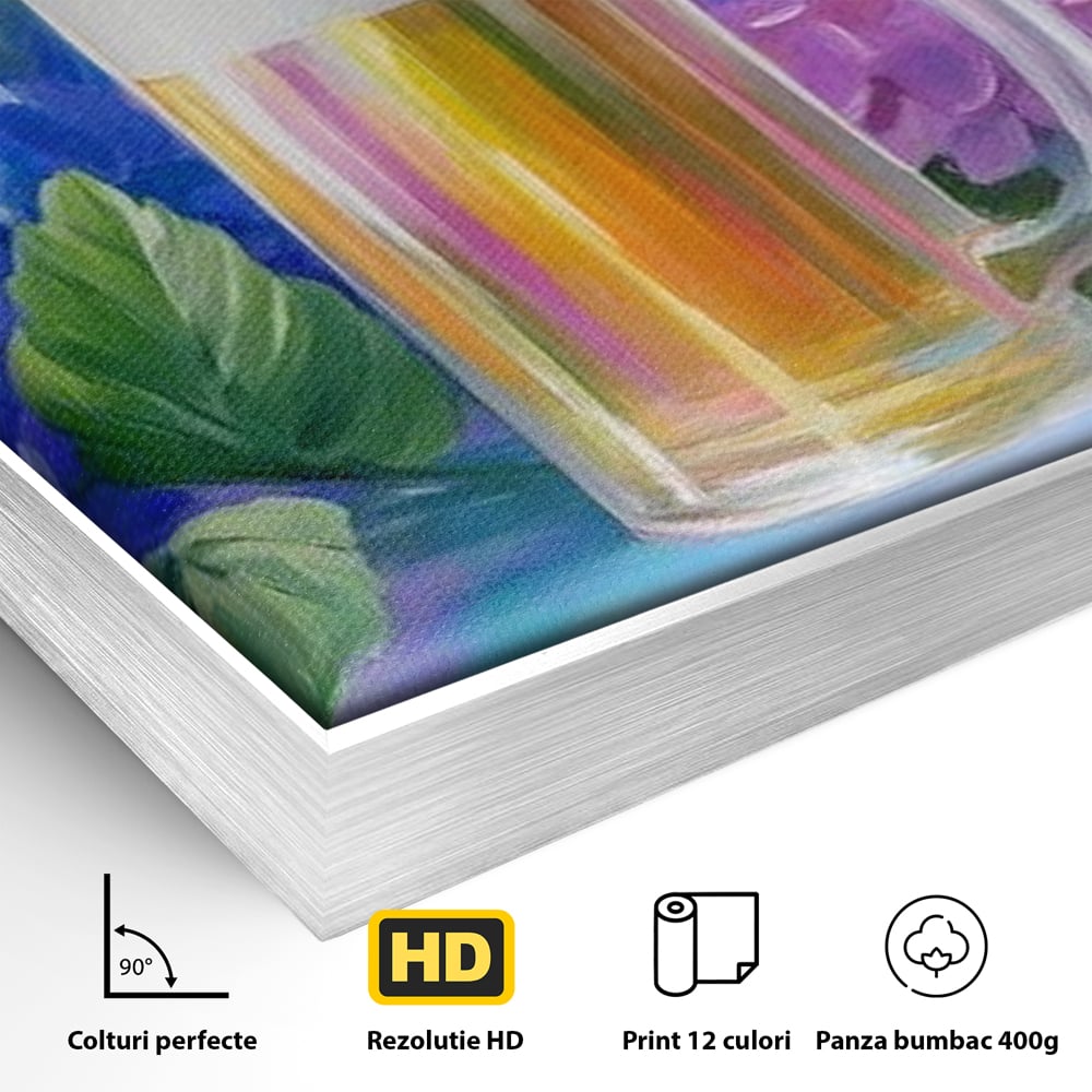 Tablou Canvas Premium, LuxCanva® N1139, Flori de Hamei, Bere, Bautura, Halba, Spuma, Racoritor, Natural, Pastelat, Flori, Petale, Pub, Bar, Lounge, Restaurant, Bucatarie