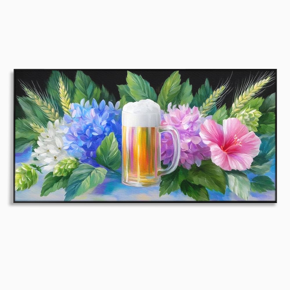Tablou Canvas Premium, LuxCanva® N1139, Flori de Hamei, Bere, Bautura, Halba, Spuma, Racoritor, Natural, Pastelat, Flori, Petale, Pub, Bar, Lounge, Restaurant, Bucatarie