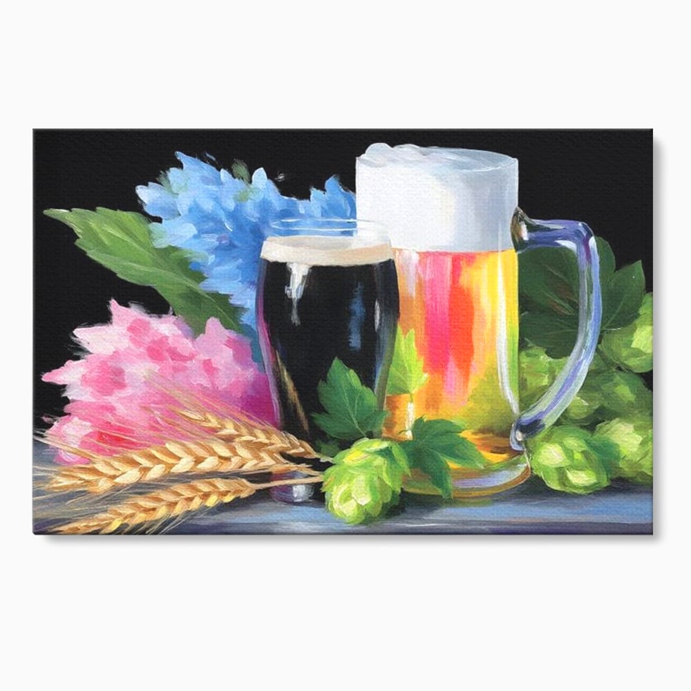 Leinwand Premium Canvas Wall Art, LuxCanva® N1140, Sommer Elixier, Sommer Elixier, Getränk, Glas, erfrischend, Schaum, Getränk, Bier, Hopfen, Malerei, Getreide, böhmisch, Kneipe, Bar, Lounge, Restaurant, Küche