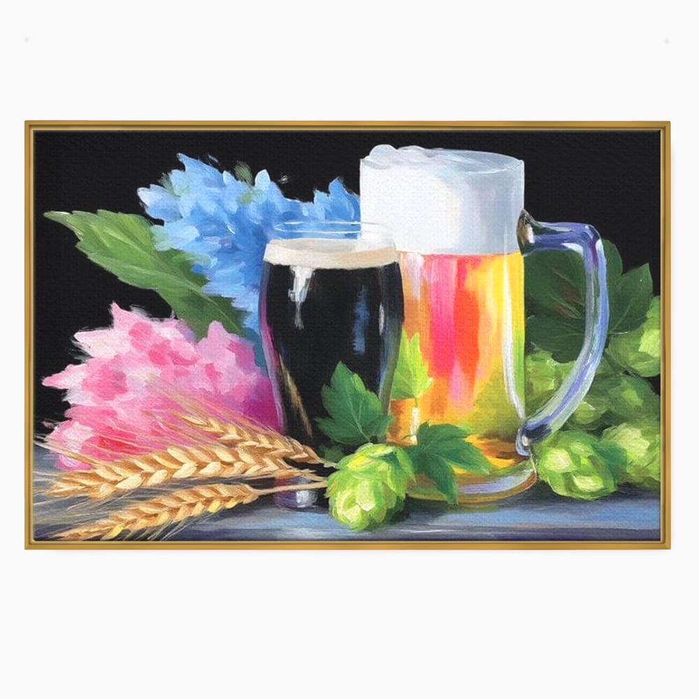 Leinwand Premium Canvas Wall Art, LuxCanva® N1140, Sommer Elixier, Sommer Elixier, Getränk, Glas, erfrischend, Schaum, Getränk, Bier, Hopfen, Malerei, Getreide, böhmisch, Kneipe, Bar, Lounge, Restaurant, Küche