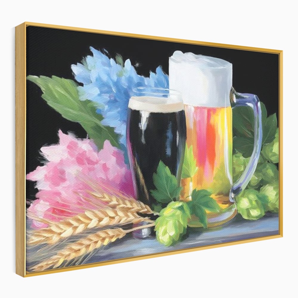 Leinwand Premium Canvas Wall Art, LuxCanva® N1140, Sommer Elixier, Sommer Elixier, Getränk, Glas, erfrischend, Schaum, Getränk, Bier, Hopfen, Malerei, Getreide, böhmisch, Kneipe, Bar, Lounge, Restaurant, Küche