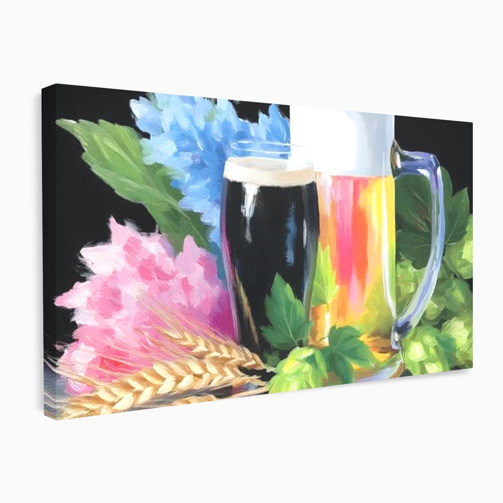 Leinwand Premium Canvas Wall Art, LuxCanva® N1140, Sommer Elixier, Sommer Elixier, Getränk, Glas, erfrischend, Schaum, Getränk, Bier, Hopfen, Malerei, Getreide, böhmisch, Kneipe, Bar, Lounge, Restaurant, Küche