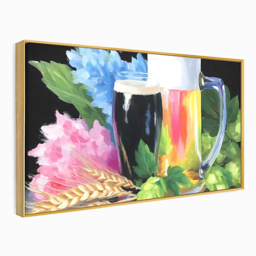 Leinwand Premium Canvas Wall Art, LuxCanva® N1140, Sommer Elixier, Sommer Elixier, Getränk, Glas, erfrischend, Schaum, Getränk, Bier, Hopfen, Malerei, Getreide, böhmisch, Kneipe, Bar, Lounge, Restaurant, Küche