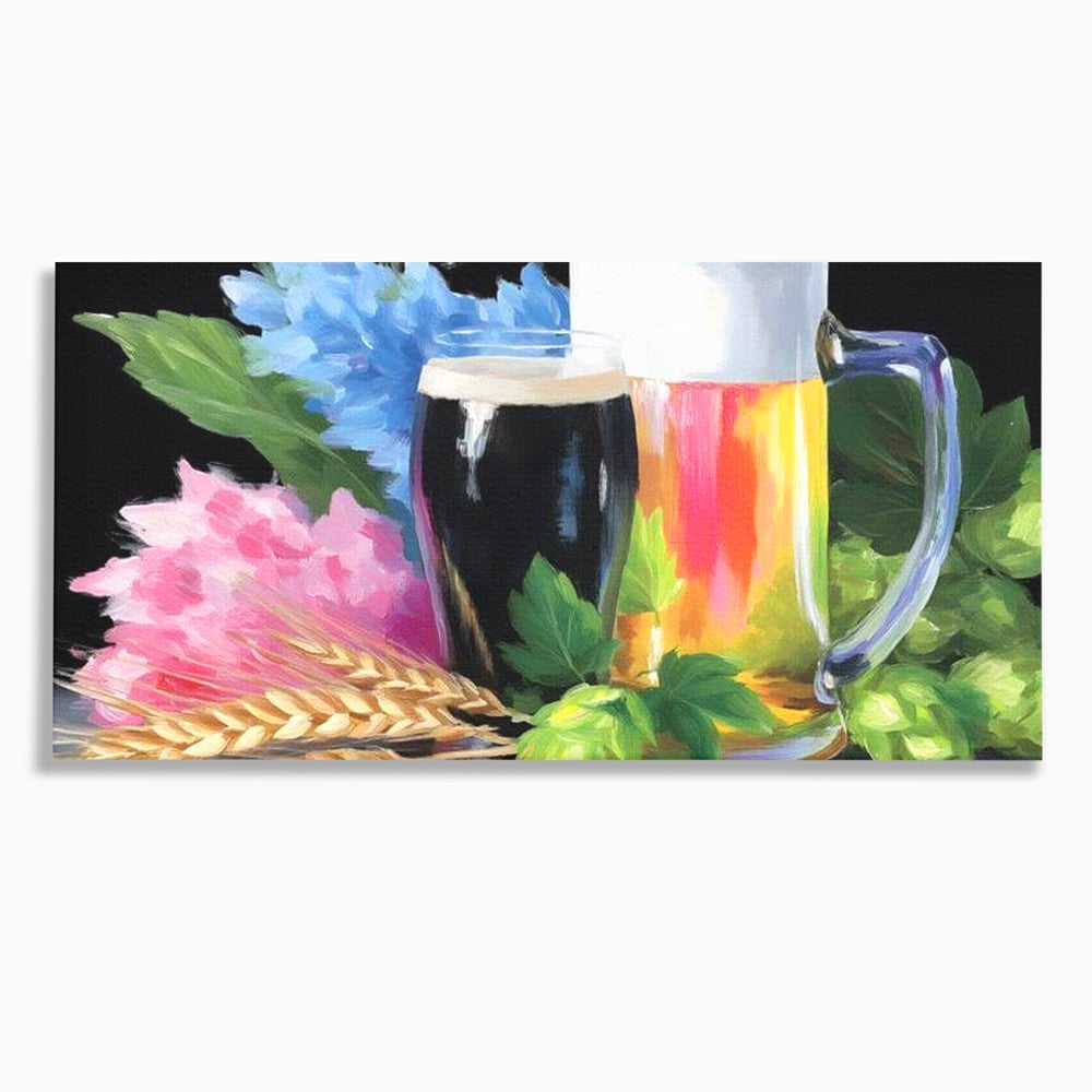 Leinwand Premium Canvas Wall Art, LuxCanva® N1140, Sommer Elixier, Sommer Elixier, Getränk, Glas, erfrischend, Schaum, Getränk, Bier, Hopfen, Malerei, Getreide, böhmisch, Kneipe, Bar, Lounge, Restaurant, Küche