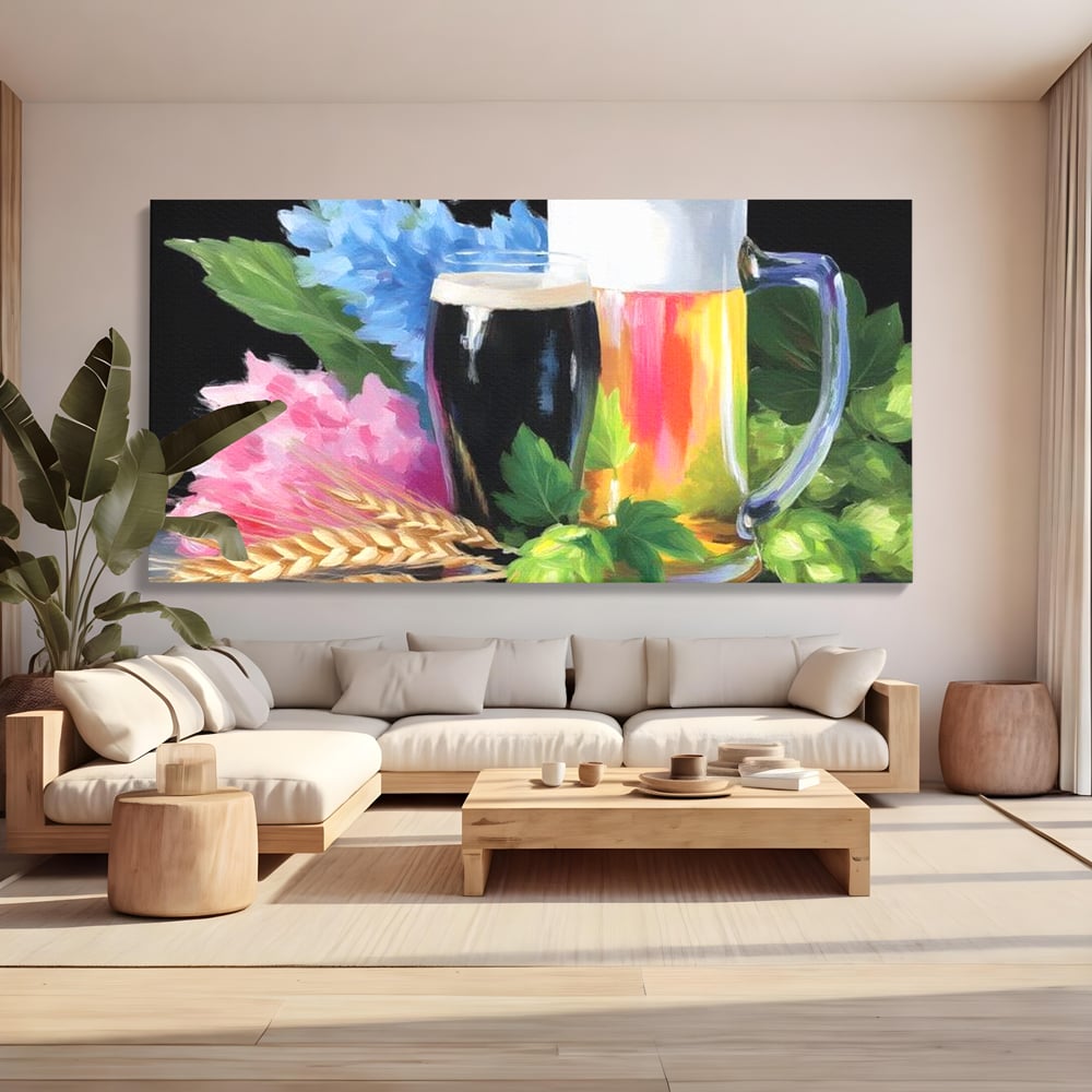 Leinwand Premium Canvas Wall Art, LuxCanva® N1140, Sommer Elixier, Sommer Elixier, Getränk, Glas, erfrischend, Schaum, Getränk, Bier, Hopfen, Malerei, Getreide, böhmisch, Kneipe, Bar, Lounge, Restaurant, Küche