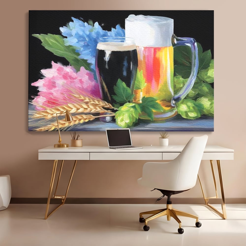 Leinwand Premium Canvas Wall Art, LuxCanva® N1140, Sommer Elixier, Sommer Elixier, Getränk, Glas, erfrischend, Schaum, Getränk, Bier, Hopfen, Malerei, Getreide, böhmisch, Kneipe, Bar, Lounge, Restaurant, Küche