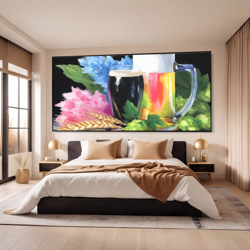 Leinwand Premium Canvas Wall Art, LuxCanva® N1140, Sommer Elixier, Sommer Elixier, Getränk, Glas, erfrischend, Schaum, Getränk, Bier, Hopfen, Malerei, Getreide, böhmisch, Kneipe, Bar, Lounge, Restaurant, Küche
