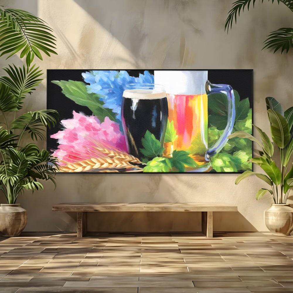 Leinwand Premium Canvas Wall Art, LuxCanva® N1140, Sommer Elixier, Sommer Elixier, Getränk, Glas, erfrischend, Schaum, Getränk, Bier, Hopfen, Malerei, Getreide, böhmisch, Kneipe, Bar, Lounge, Restaurant, Küche