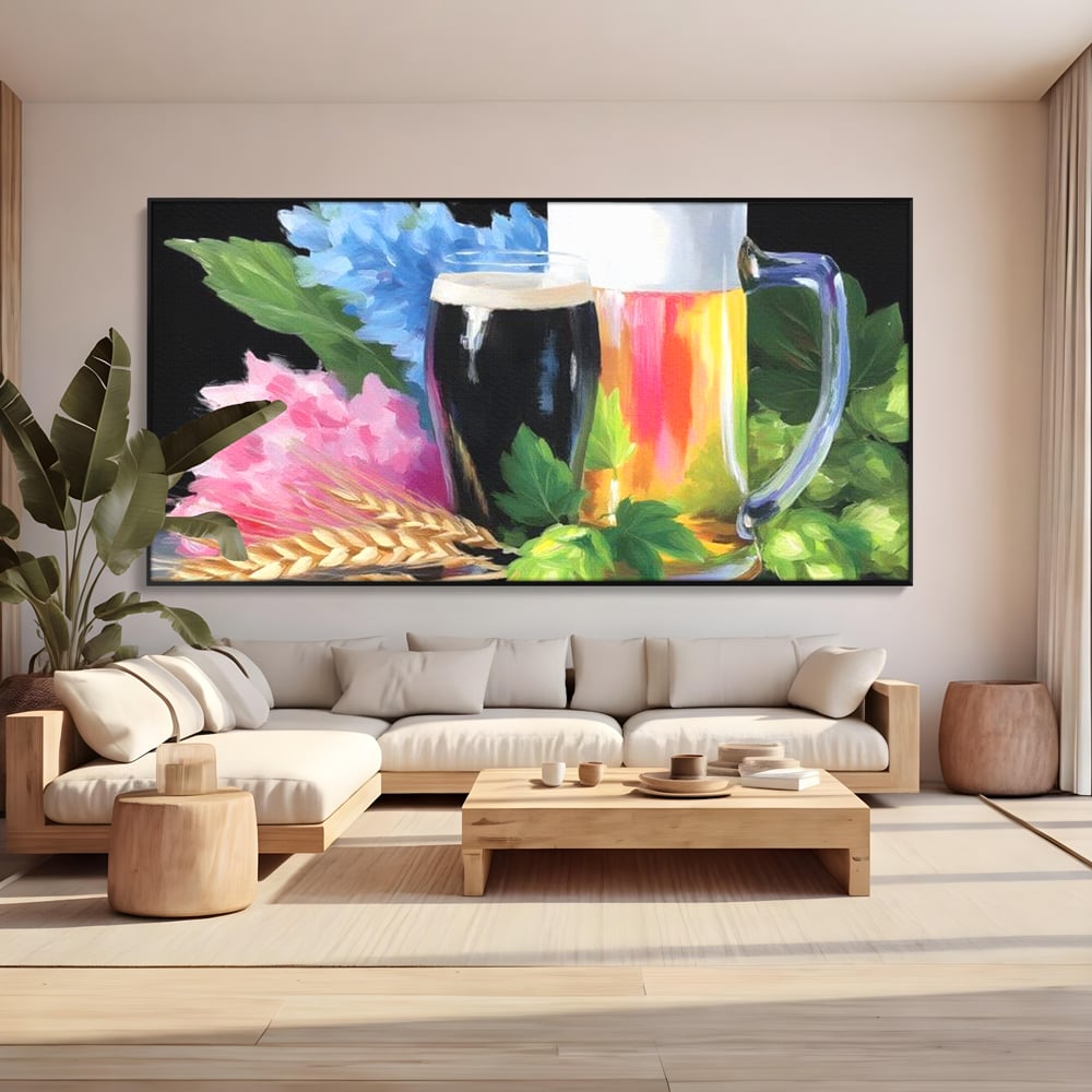 Leinwand Premium Canvas Wall Art, LuxCanva® N1140, Sommer Elixier, Sommer Elixier, Getränk, Glas, erfrischend, Schaum, Getränk, Bier, Hopfen, Malerei, Getreide, böhmisch, Kneipe, Bar, Lounge, Restaurant, Küche