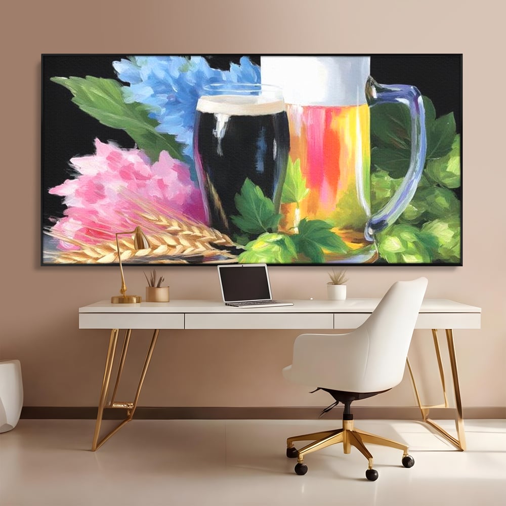 Leinwand Premium Canvas Wall Art, LuxCanva® N1140, Sommer Elixier, Sommer Elixier, Getränk, Glas, erfrischend, Schaum, Getränk, Bier, Hopfen, Malerei, Getreide, böhmisch, Kneipe, Bar, Lounge, Restaurant, Küche