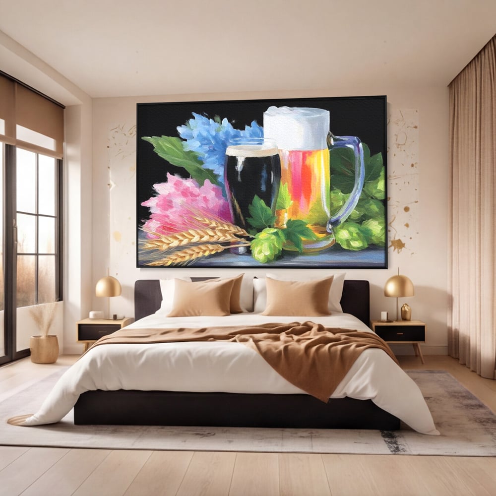 Leinwand Premium Canvas Wall Art, LuxCanva® N1140, Sommer Elixier, Sommer Elixier, Getränk, Glas, erfrischend, Schaum, Getränk, Bier, Hopfen, Malerei, Getreide, böhmisch, Kneipe, Bar, Lounge, Restaurant, Küche