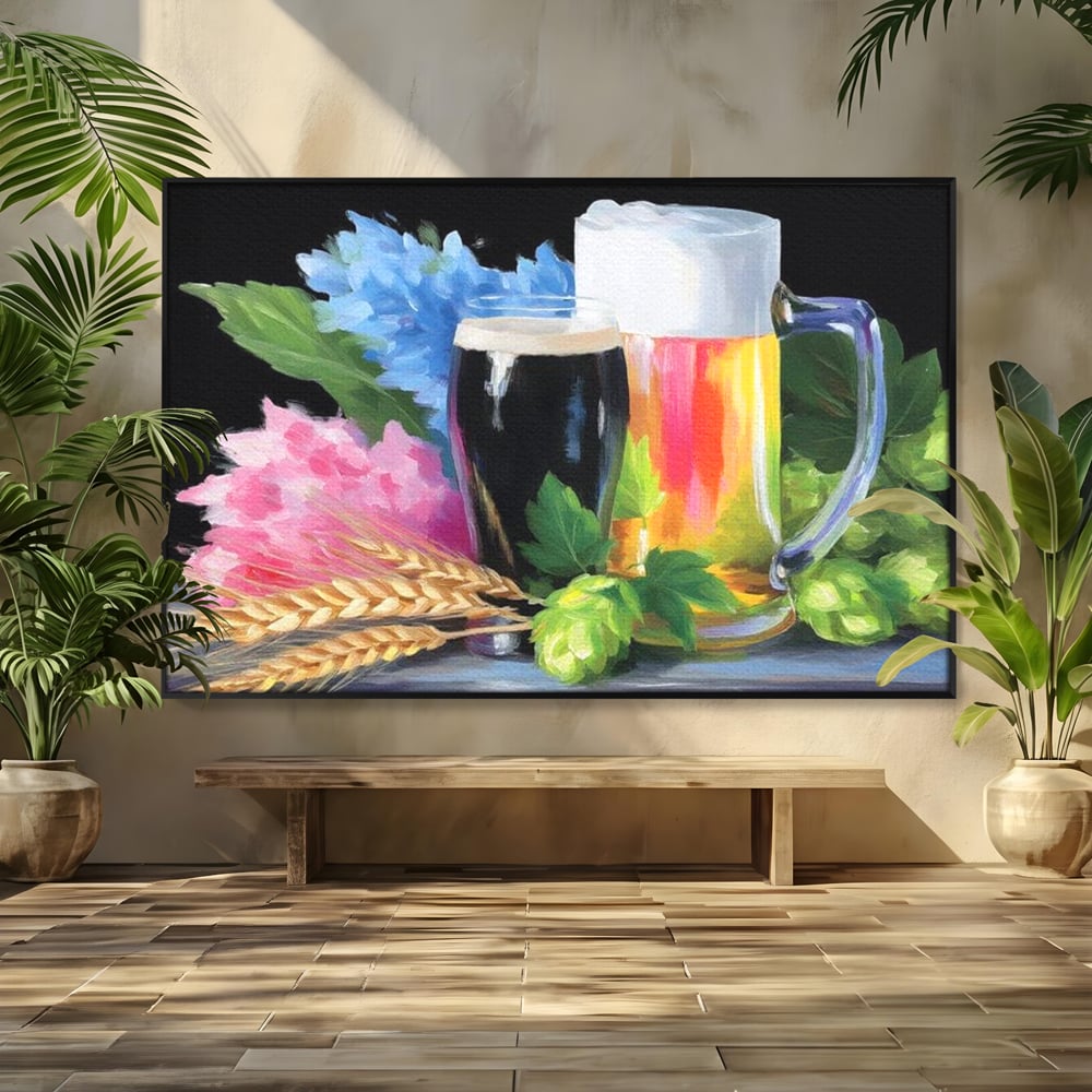 Leinwand Premium Canvas Wall Art, LuxCanva® N1140, Sommer Elixier, Sommer Elixier, Getränk, Glas, erfrischend, Schaum, Getränk, Bier, Hopfen, Malerei, Getreide, böhmisch, Kneipe, Bar, Lounge, Restaurant, Küche