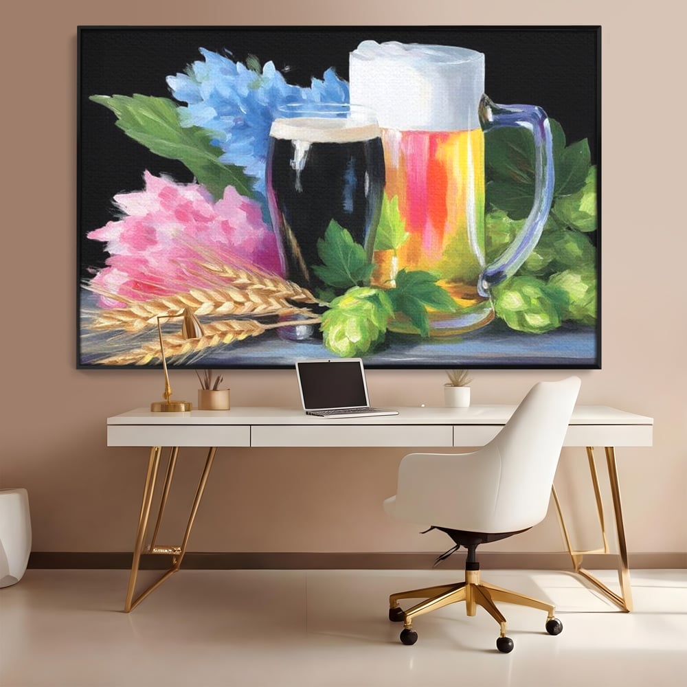 Leinwand Premium Canvas Wall Art, LuxCanva® N1140, Sommer Elixier, Sommer Elixier, Getränk, Glas, erfrischend, Schaum, Getränk, Bier, Hopfen, Malerei, Getreide, böhmisch, Kneipe, Bar, Lounge, Restaurant, Küche