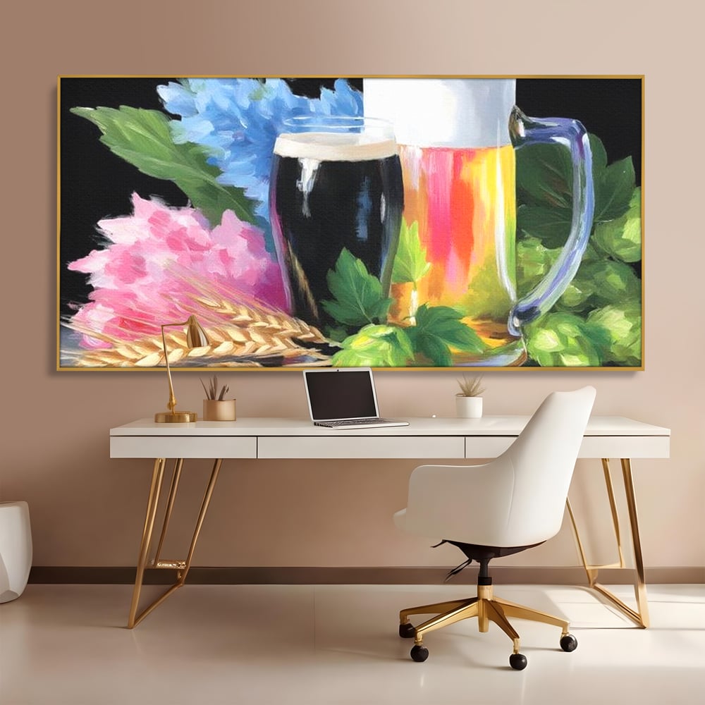 Leinwand Premium Canvas Wall Art, LuxCanva® N1140, Sommer Elixier, Sommer Elixier, Getränk, Glas, erfrischend, Schaum, Getränk, Bier, Hopfen, Malerei, Getreide, böhmisch, Kneipe, Bar, Lounge, Restaurant, Küche