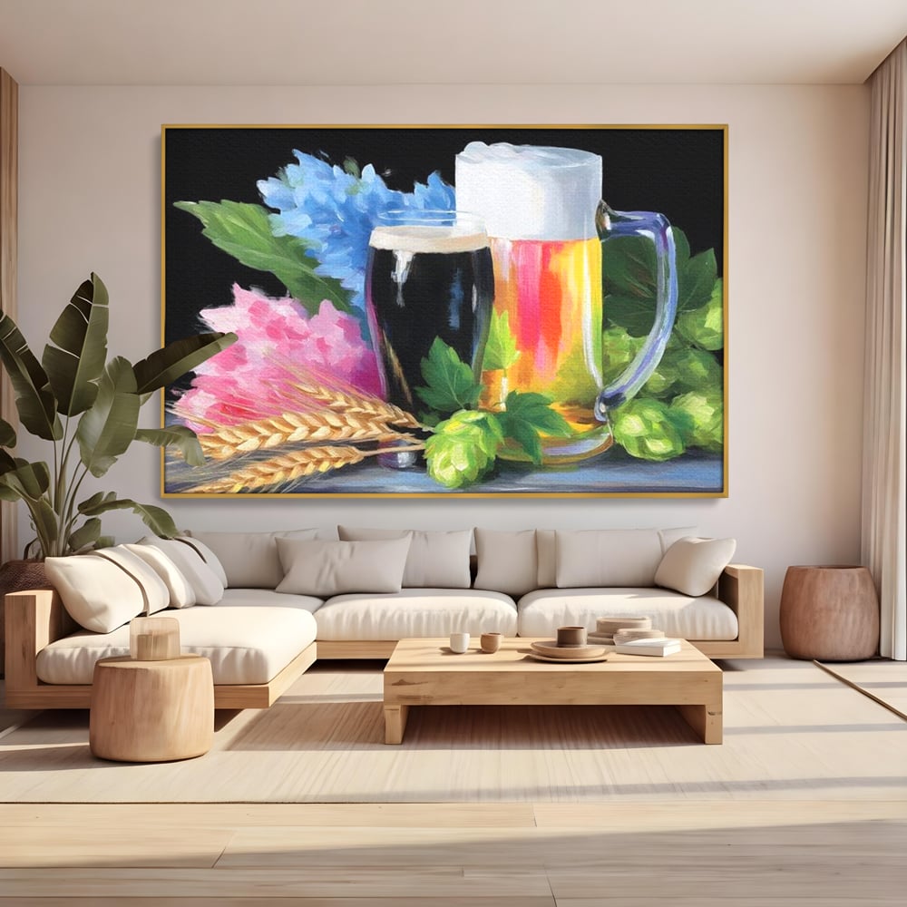 Leinwand Premium Canvas Wall Art, LuxCanva® N1140, Sommer Elixier, Sommer Elixier, Getränk, Glas, erfrischend, Schaum, Getränk, Bier, Hopfen, Malerei, Getreide, böhmisch, Kneipe, Bar, Lounge, Restaurant, Küche