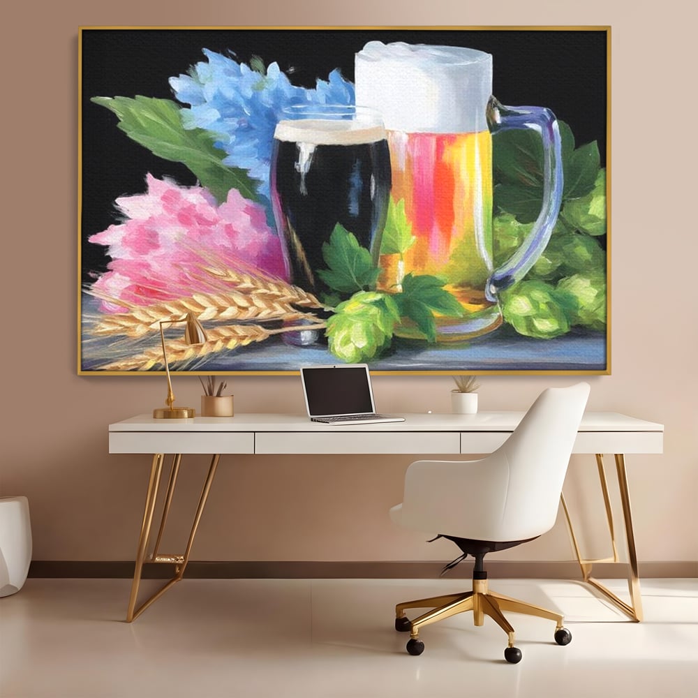 Leinwand Premium Canvas Wall Art, LuxCanva® N1140, Sommer Elixier, Sommer Elixier, Getränk, Glas, erfrischend, Schaum, Getränk, Bier, Hopfen, Malerei, Getreide, böhmisch, Kneipe, Bar, Lounge, Restaurant, Küche