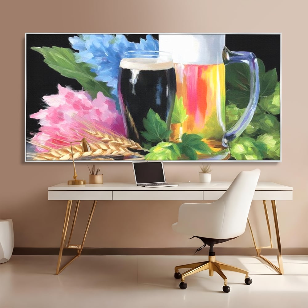 Leinwand Premium Canvas Wall Art, LuxCanva® N1140, Sommer Elixier, Sommer Elixier, Getränk, Glas, erfrischend, Schaum, Getränk, Bier, Hopfen, Malerei, Getreide, böhmisch, Kneipe, Bar, Lounge, Restaurant, Küche