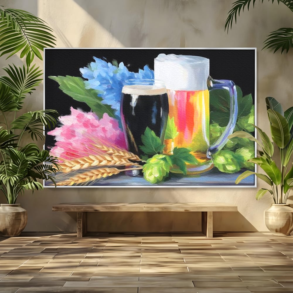 Leinwand Premium Canvas Wall Art, LuxCanva® N1140, Sommer Elixier, Sommer Elixier, Getränk, Glas, erfrischend, Schaum, Getränk, Bier, Hopfen, Malerei, Getreide, böhmisch, Kneipe, Bar, Lounge, Restaurant, Küche
