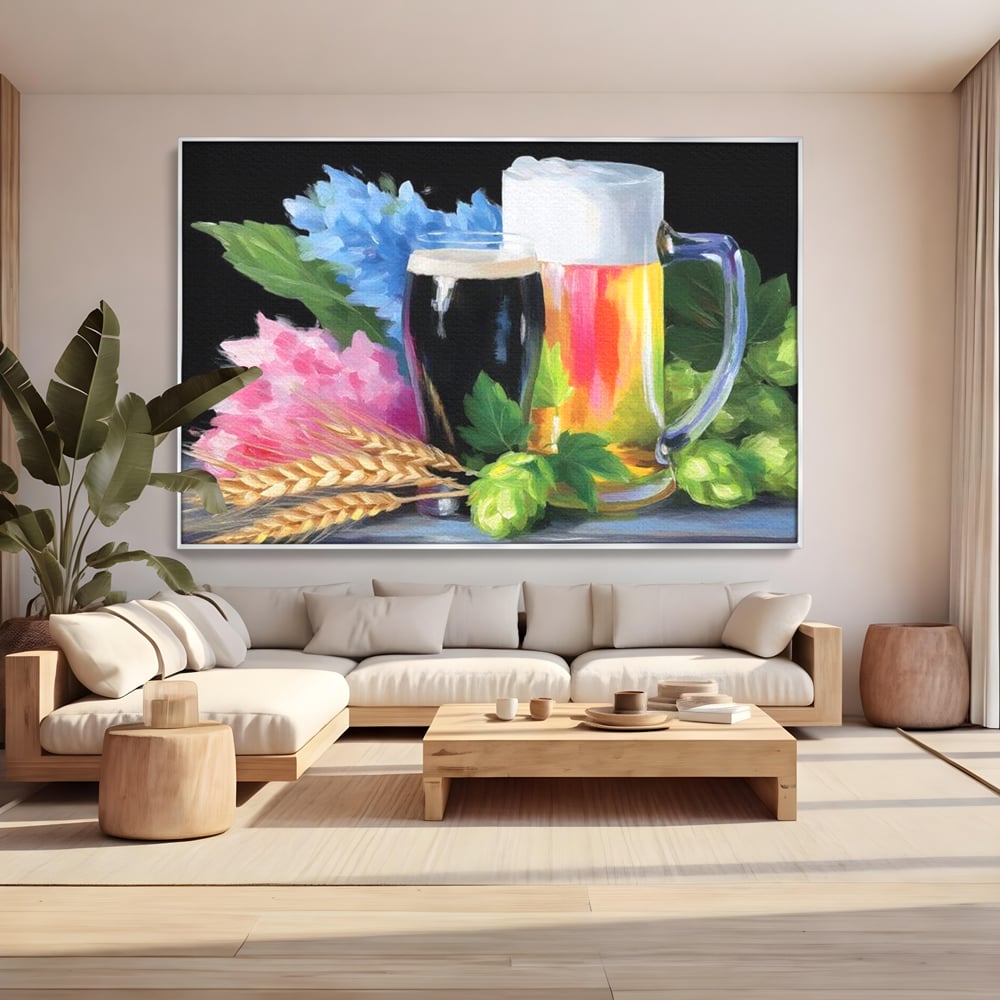 Leinwand Premium Canvas Wall Art, LuxCanva® N1140, Sommer Elixier, Sommer Elixier, Getränk, Glas, erfrischend, Schaum, Getränk, Bier, Hopfen, Malerei, Getreide, böhmisch, Kneipe, Bar, Lounge, Restaurant, Küche