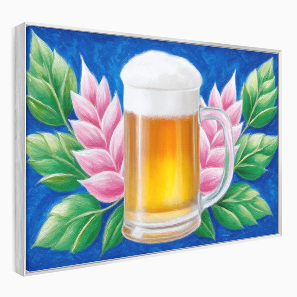 Tablou Canvas Premium, LuxCanva® N1141, Halba de Aur, Flori, Frunze, Bautura, Bere, Halba, Hamei, Racoritor, Spuma, Culori Vibrante, Pub, Bar, Lounge, Restaurant, Bucatarie
