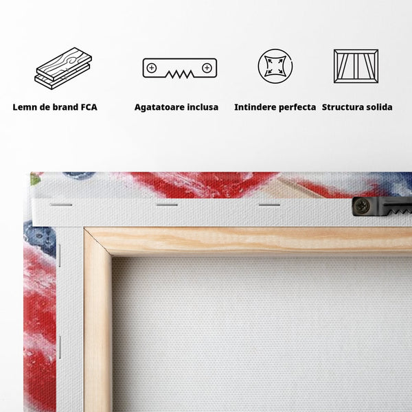 Leinwand Premium Leinwand Wandbilder, LuxCanva® N1142, Amerikanische Leckerei, Eiscreme, Obst, Sommer, Amerika, Flagge, Erdbeere, Blaubeere, Minze, Kühlbox, Dessert, Süßes, Eiscreme, Restaurant, Restaurant, Küche