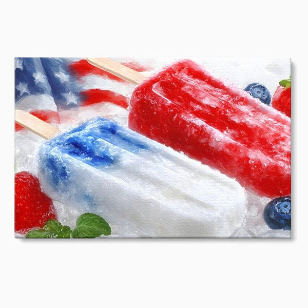 Leinwand Premium Leinwand Wandbilder, LuxCanva® N1142, Amerikanische Leckerei, Eiscreme, Obst, Sommer, Amerika, Flagge, Erdbeere, Blaubeere, Minze, Kühlbox, Dessert, Süßes, Eiscreme, Restaurant, Restaurant, Küche