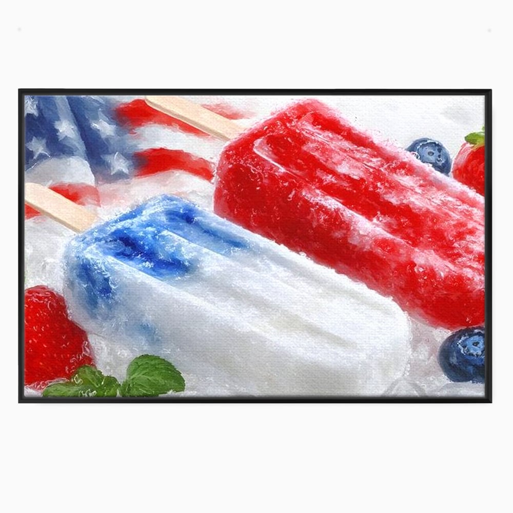 Leinwand Premium Leinwand Wandbilder, LuxCanva® N1142, Amerikanische Leckerei, Eiscreme, Obst, Sommer, Amerika, Flagge, Erdbeere, Blaubeere, Minze, Kühlbox, Dessert, Süßes, Eiscreme, Restaurant, Restaurant, Küche