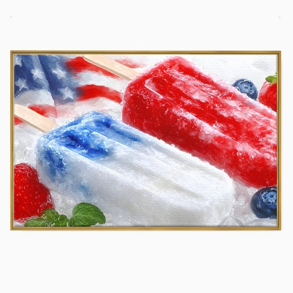 Leinwand Premium Leinwand Wandbilder, LuxCanva® N1142, Amerikanische Leckerei, Eiscreme, Obst, Sommer, Amerika, Flagge, Erdbeere, Blaubeere, Minze, Kühlbox, Dessert, Süßes, Eiscreme, Restaurant, Restaurant, Küche
