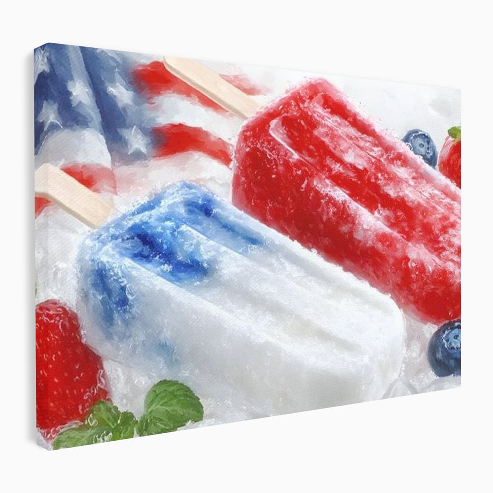 Leinwand Premium Leinwand Wandbilder, LuxCanva® N1142, Amerikanische Leckerei, Eiscreme, Obst, Sommer, Amerika, Flagge, Erdbeere, Blaubeere, Minze, Kühlbox, Dessert, Süßes, Eiscreme, Restaurant, Restaurant, Küche