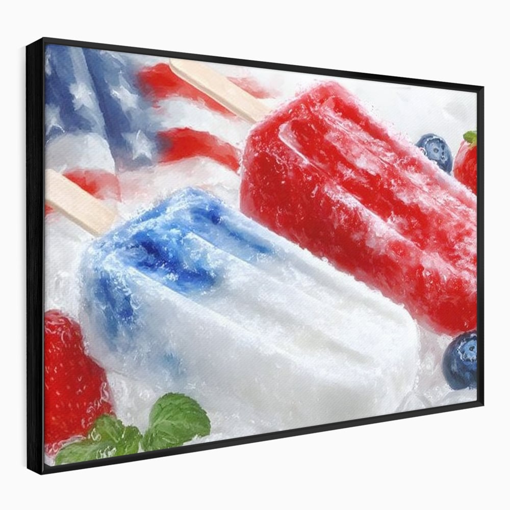 Leinwand Premium Leinwand Wandbilder, LuxCanva® N1142, Amerikanische Leckerei, Eiscreme, Obst, Sommer, Amerika, Flagge, Erdbeere, Blaubeere, Minze, Kühlbox, Dessert, Süßes, Eiscreme, Restaurant, Restaurant, Küche