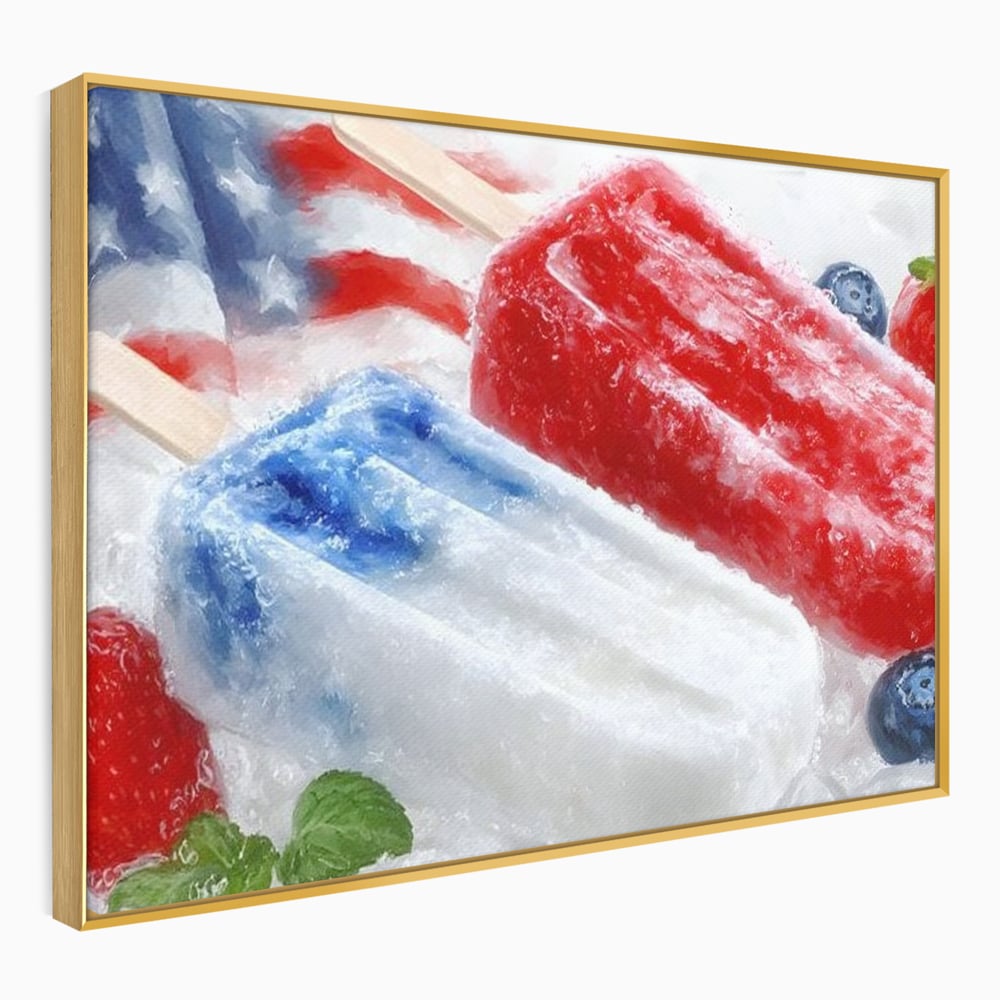 Leinwand Premium Leinwand Wandbilder, LuxCanva® N1142, Amerikanische Leckerei, Eiscreme, Obst, Sommer, Amerika, Flagge, Erdbeere, Blaubeere, Minze, Kühlbox, Dessert, Süßes, Eiscreme, Restaurant, Restaurant, Küche