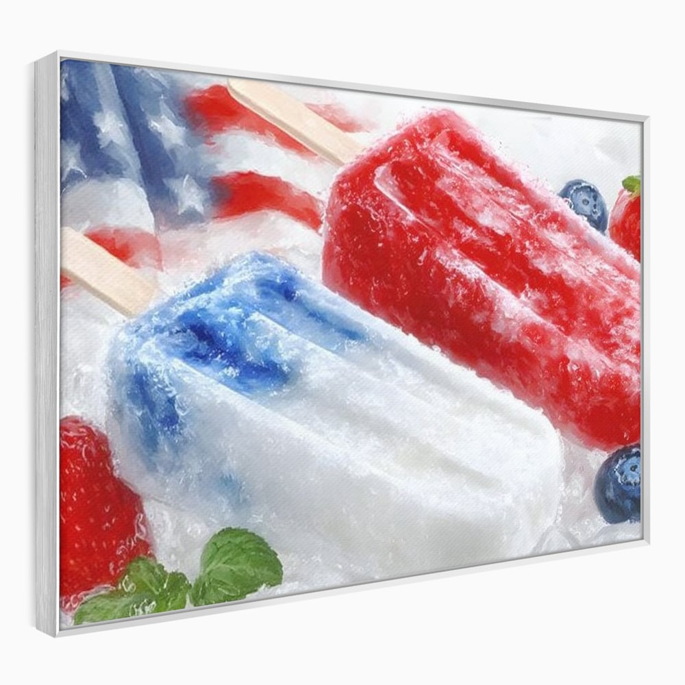Leinwand Premium Leinwand Wandbilder, LuxCanva® N1142, Amerikanische Leckerei, Eiscreme, Obst, Sommer, Amerika, Flagge, Erdbeere, Blaubeere, Minze, Kühlbox, Dessert, Süßes, Eiscreme, Restaurant, Restaurant, Küche