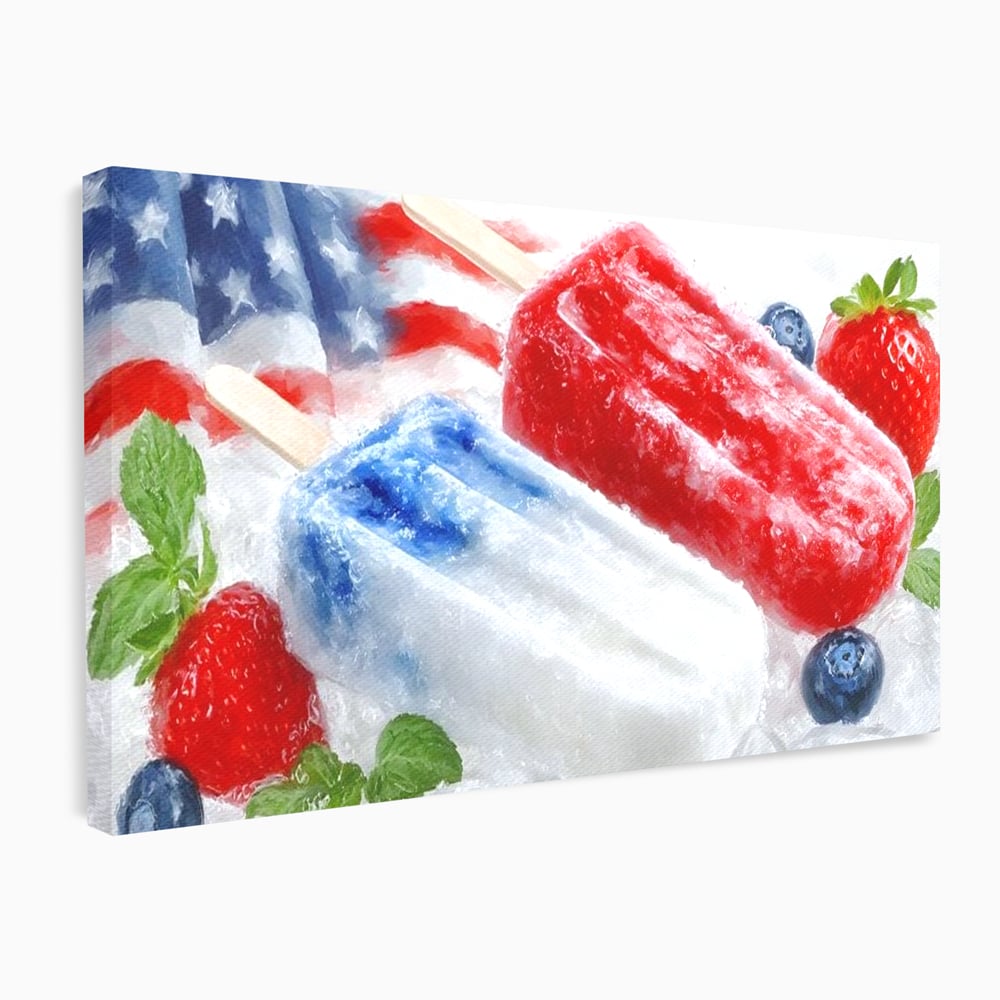 Leinwand Premium Leinwand Wandbilder, LuxCanva® N1142, Amerikanische Leckerei, Eiscreme, Obst, Sommer, Amerika, Flagge, Erdbeere, Blaubeere, Minze, Kühlbox, Dessert, Süßes, Eiscreme, Restaurant, Restaurant, Küche