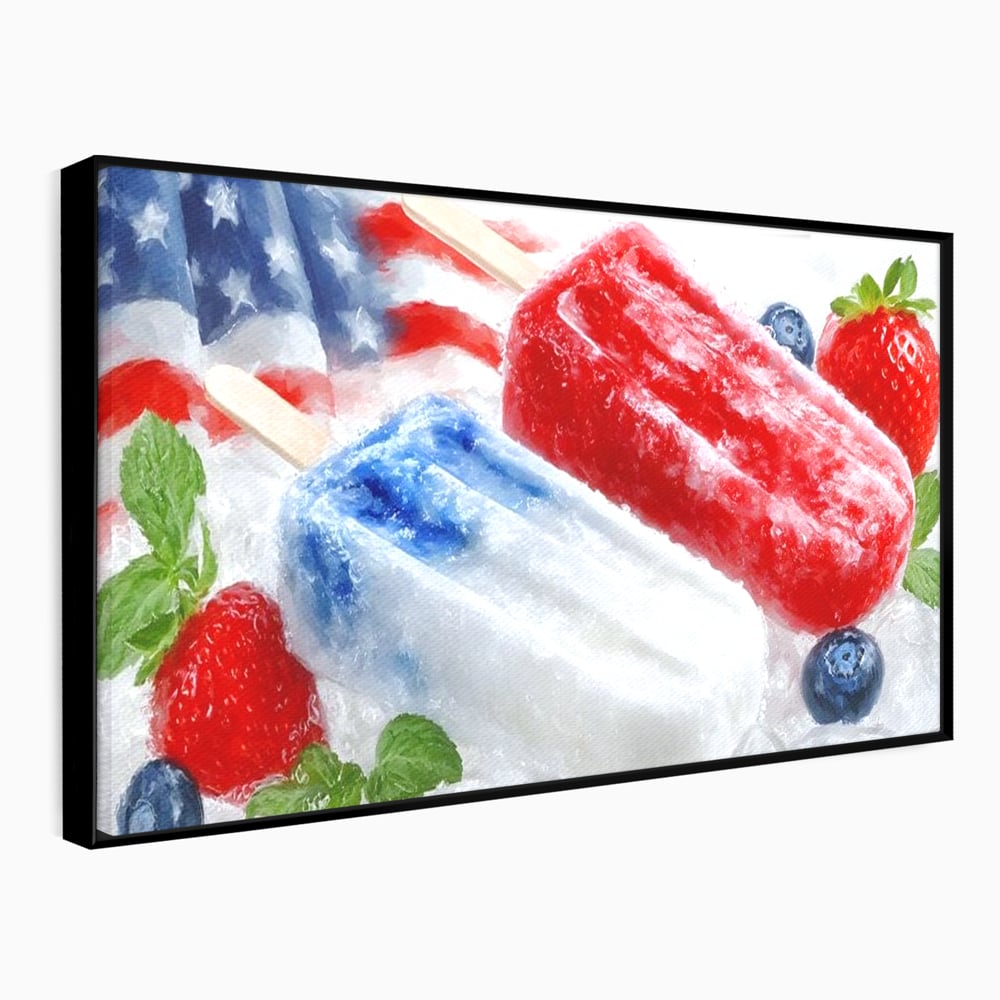Leinwand Premium Leinwand Wandbilder, LuxCanva® N1142, Amerikanische Leckerei, Eiscreme, Obst, Sommer, Amerika, Flagge, Erdbeere, Blaubeere, Minze, Kühlbox, Dessert, Süßes, Eiscreme, Restaurant, Restaurant, Küche