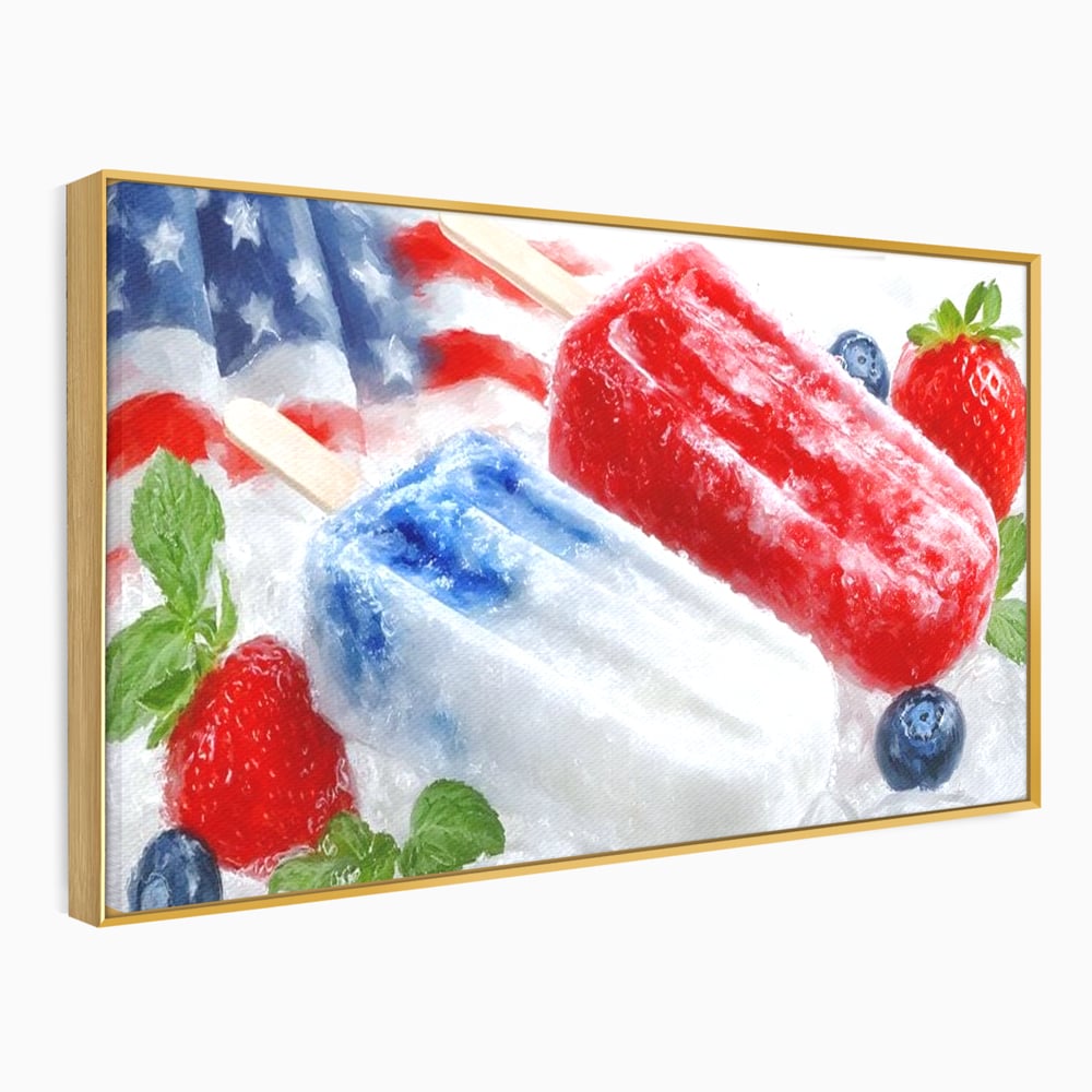 Leinwand Premium Leinwand Wandbilder, LuxCanva® N1142, Amerikanische Leckerei, Eiscreme, Obst, Sommer, Amerika, Flagge, Erdbeere, Blaubeere, Minze, Kühlbox, Dessert, Süßes, Eiscreme, Restaurant, Restaurant, Küche