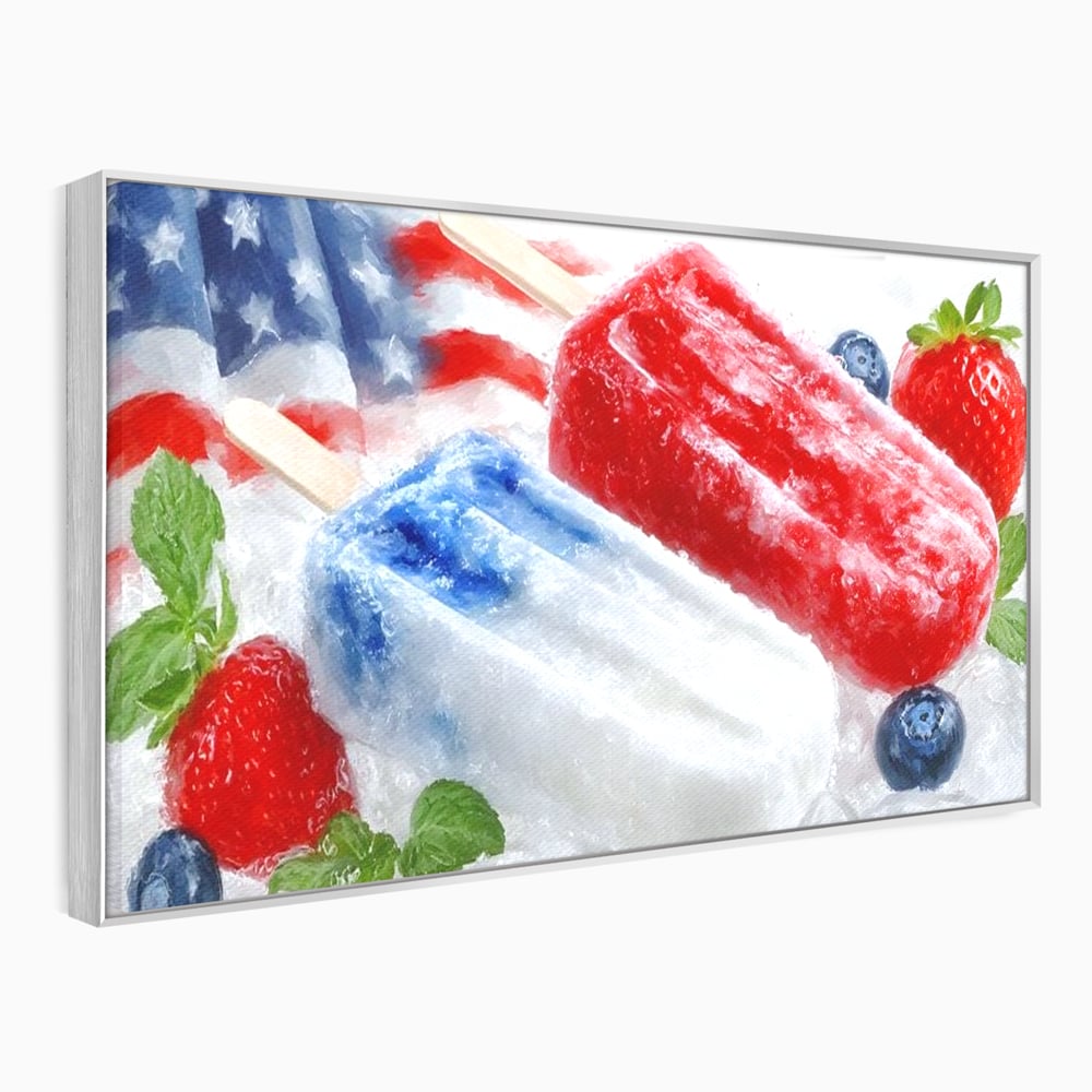 Leinwand Premium Leinwand Wandbilder, LuxCanva® N1142, Amerikanische Leckerei, Eiscreme, Obst, Sommer, Amerika, Flagge, Erdbeere, Blaubeere, Minze, Kühlbox, Dessert, Süßes, Eiscreme, Restaurant, Restaurant, Küche