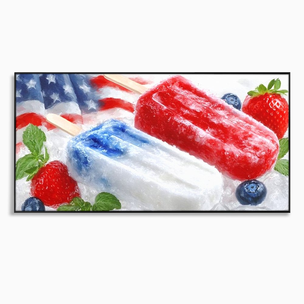 Leinwand Premium Leinwand Wandbilder, LuxCanva® N1142, Amerikanische Leckerei, Eiscreme, Obst, Sommer, Amerika, Flagge, Erdbeere, Blaubeere, Minze, Kühlbox, Dessert, Süßes, Eiscreme, Restaurant, Restaurant, Küche