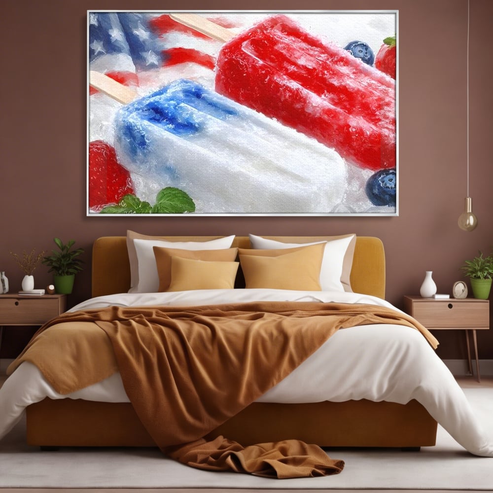 Leinwand Premium Leinwand Wandbilder, LuxCanva® N1142, Amerikanische Leckerei, Eiscreme, Obst, Sommer, Amerika, Flagge, Erdbeere, Blaubeere, Minze, Kühlbox, Dessert, Süßes, Eiscreme, Restaurant, Restaurant, Küche