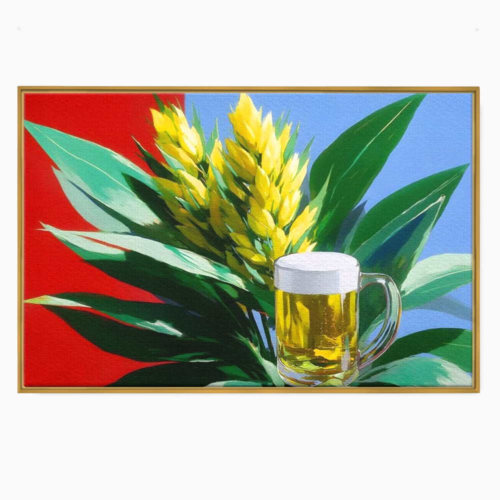 Leinwand Premium Canvas Wandkunst, LuxCanva® N1143, Funky Bier, Hopfen, Hopfen, Bier, Getränk, Schaum, kalt, Blätter, kreativ, tropisch, Rexalant, Kneipe, Bar, Lounge, Restaurant, Küche