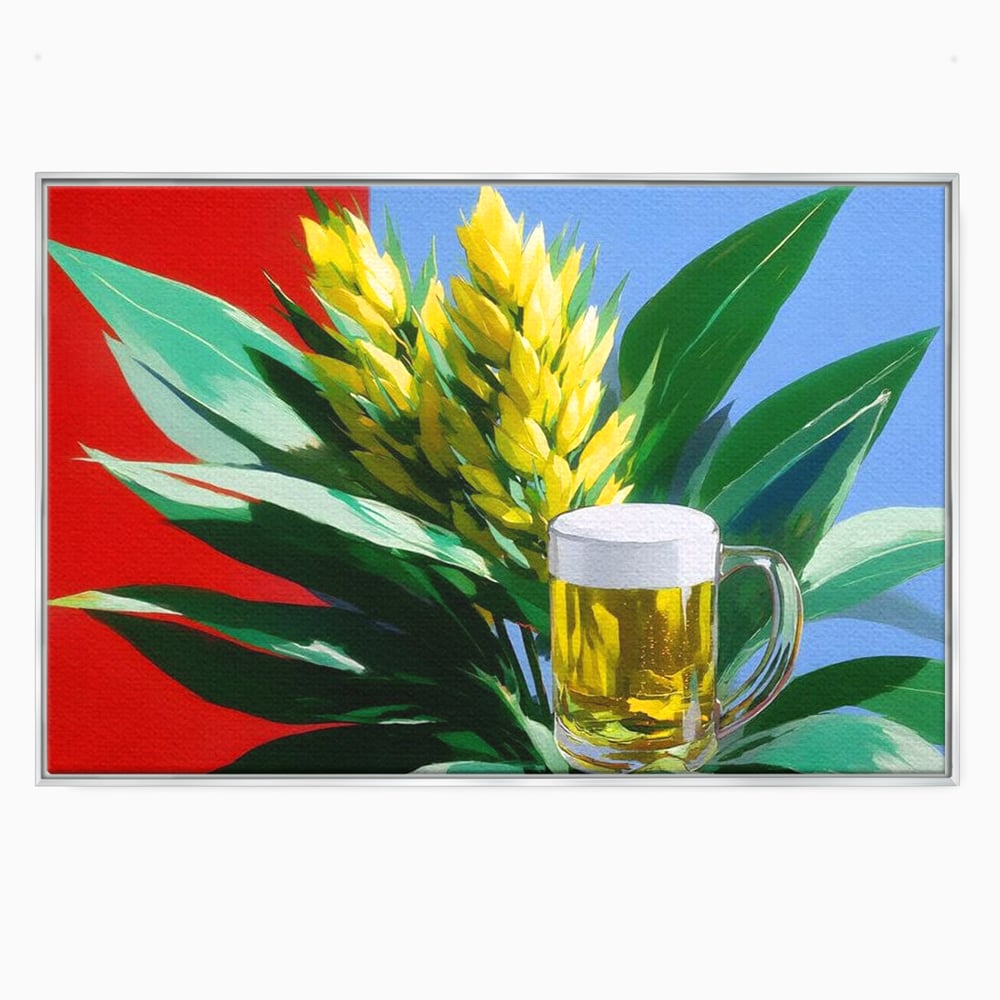 Leinwand Premium Canvas Wandkunst, LuxCanva® N1143, Funky Bier, Hopfen, Hopfen, Bier, Getränk, Schaum, kalt, Blätter, kreativ, tropisch, Rexalant, Kneipe, Bar, Lounge, Restaurant, Küche