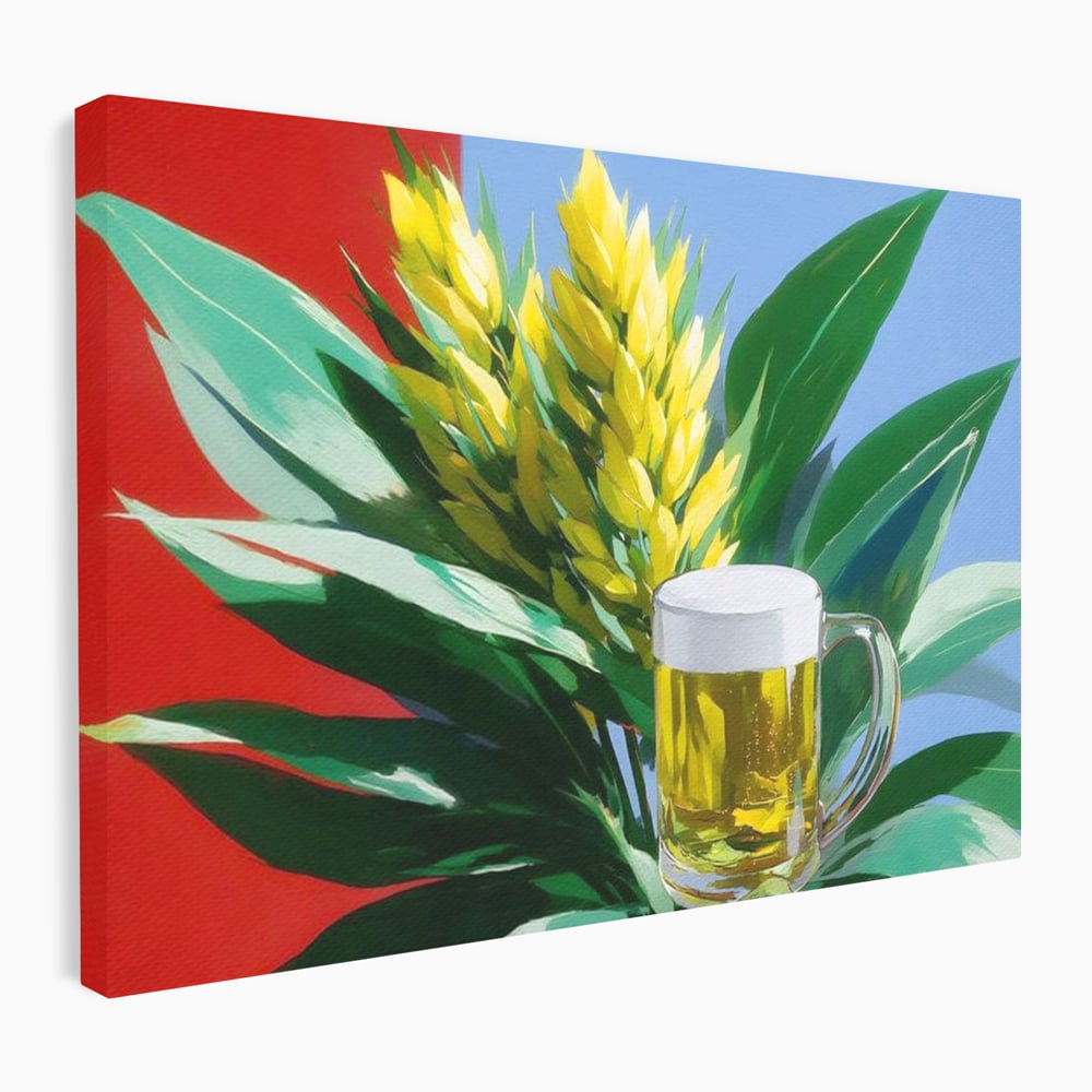 Leinwand Premium Canvas Wandkunst, LuxCanva® N1143, Funky Bier, Hopfen, Hopfen, Bier, Getränk, Schaum, kalt, Blätter, kreativ, tropisch, Rexalant, Kneipe, Bar, Lounge, Restaurant, Küche