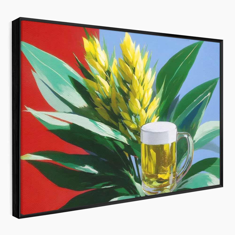 Leinwand Premium Canvas Wandkunst, LuxCanva® N1143, Funky Bier, Hopfen, Hopfen, Bier, Getränk, Schaum, kalt, Blätter, kreativ, tropisch, Rexalant, Kneipe, Bar, Lounge, Restaurant, Küche