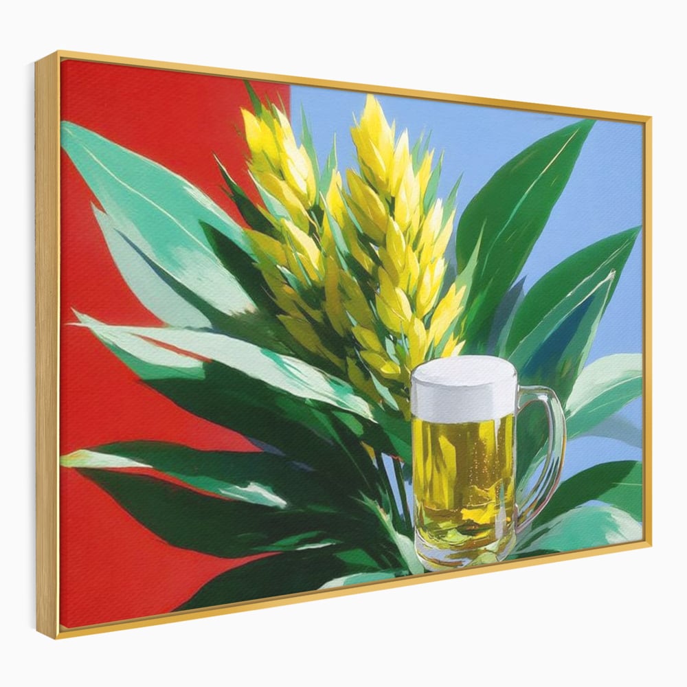 Leinwand Premium Canvas Wandkunst, LuxCanva® N1143, Funky Bier, Hopfen, Hopfen, Bier, Getränk, Schaum, kalt, Blätter, kreativ, tropisch, Rexalant, Kneipe, Bar, Lounge, Restaurant, Küche