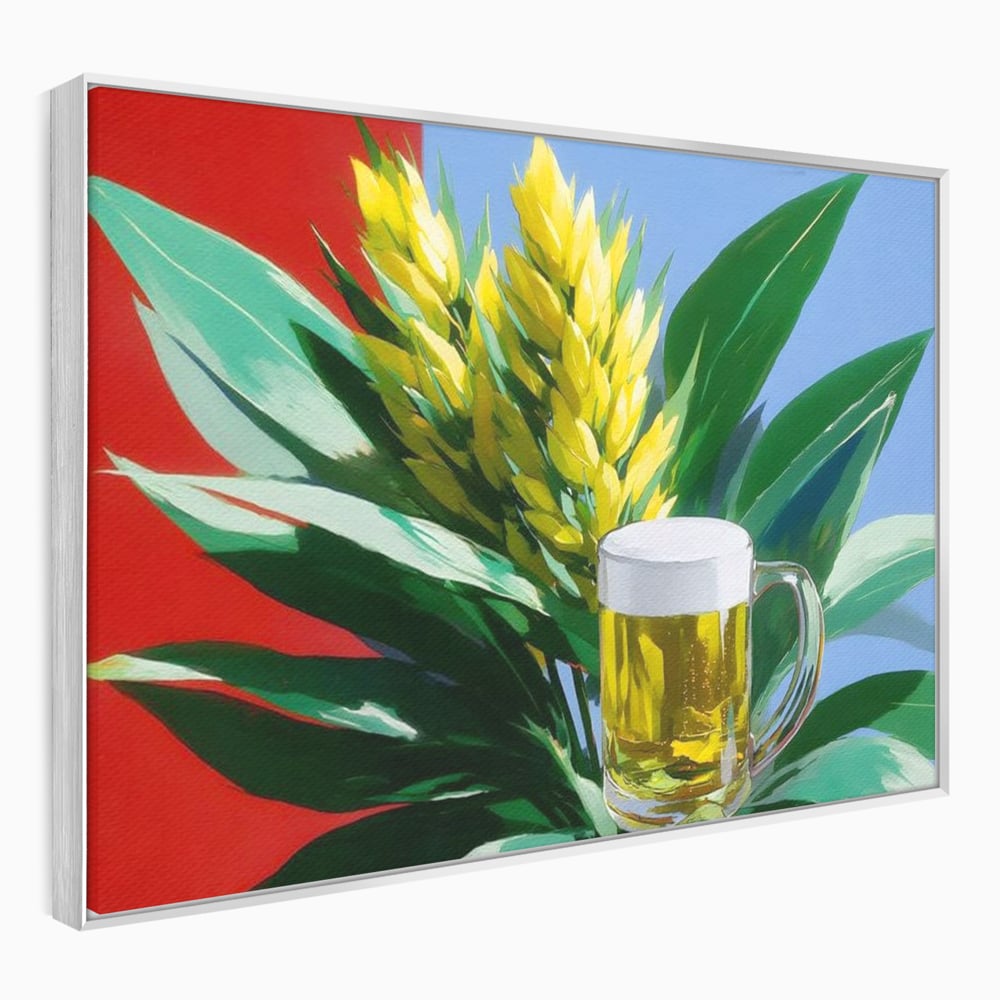 Leinwand Premium Canvas Wandkunst, LuxCanva® N1143, Funky Bier, Hopfen, Hopfen, Bier, Getränk, Schaum, kalt, Blätter, kreativ, tropisch, Rexalant, Kneipe, Bar, Lounge, Restaurant, Küche