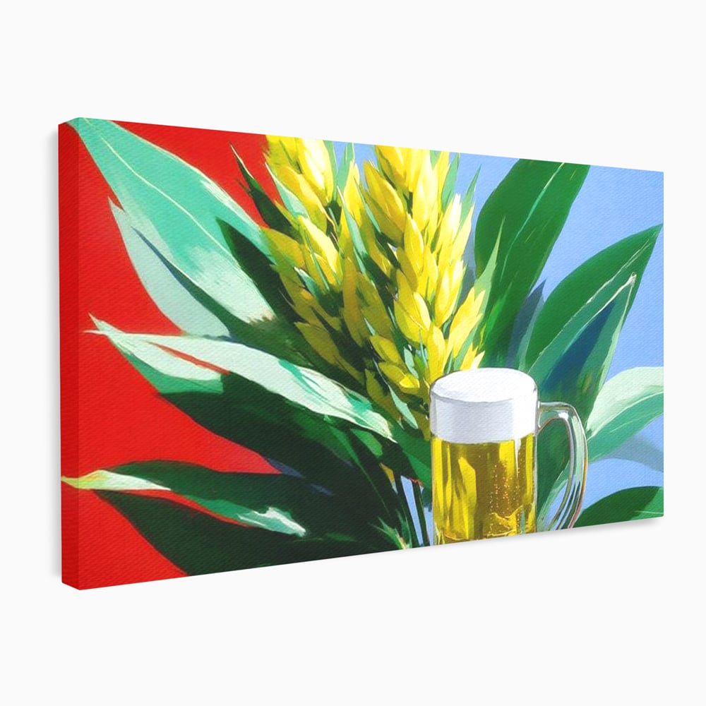 Leinwand Premium Canvas Wandkunst, LuxCanva® N1143, Funky Bier, Hopfen, Hopfen, Bier, Getränk, Schaum, kalt, Blätter, kreativ, tropisch, Rexalant, Kneipe, Bar, Lounge, Restaurant, Küche
